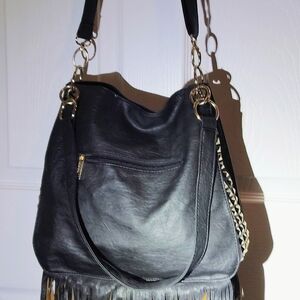 Elegant Black Leather Fringe Bag
